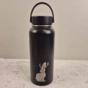 Custom Laser Engraved Jackalope Black Hydro Flask Wide Mouth Water Bottle 32 oz